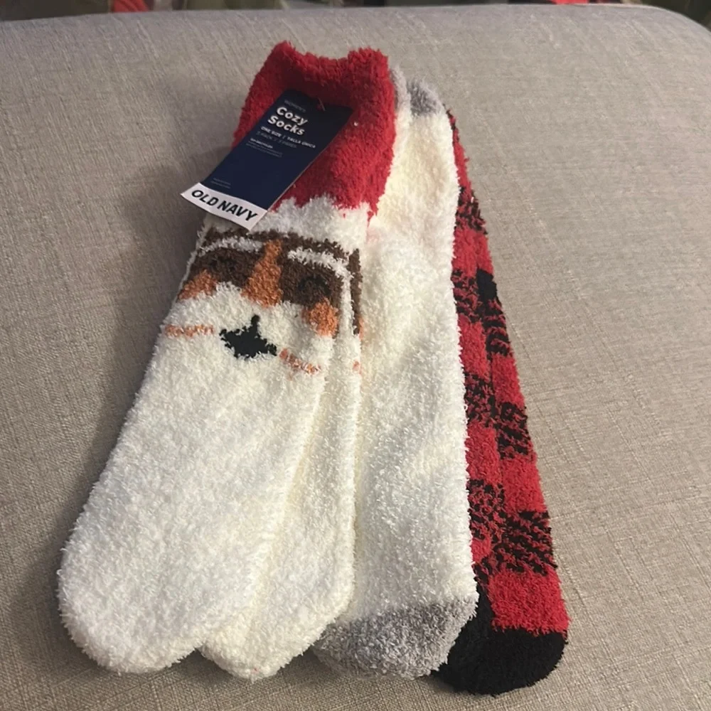 Old Navy Red and White Casual Socks Cozy Collection